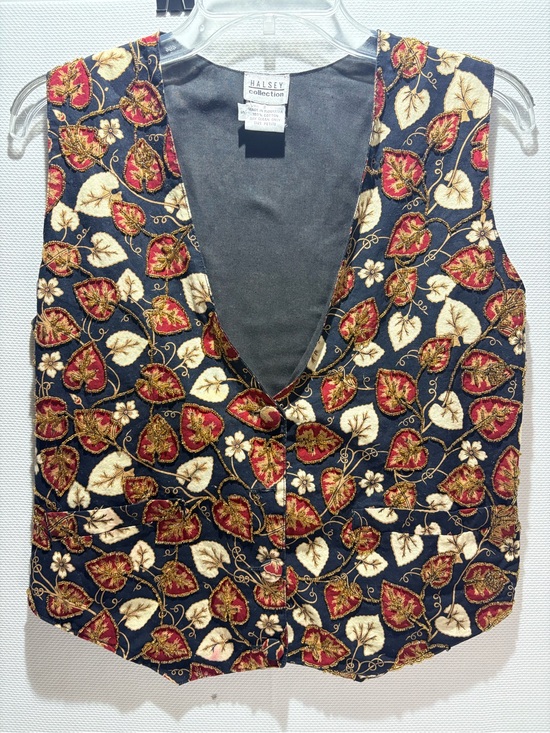 Halsey Jackets & Blazers - Halsey Collection Women's Black Embroidered Floral Vest - Red & Cream